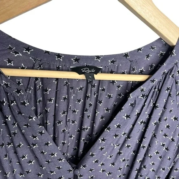 Rails Jasmine Star Print Long Sleeve Dress In Midnight Stars Sz L - Picture 7 of 9